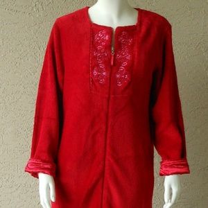 SARA BETH Zip Front Fleece Robe Satin Trim NEW